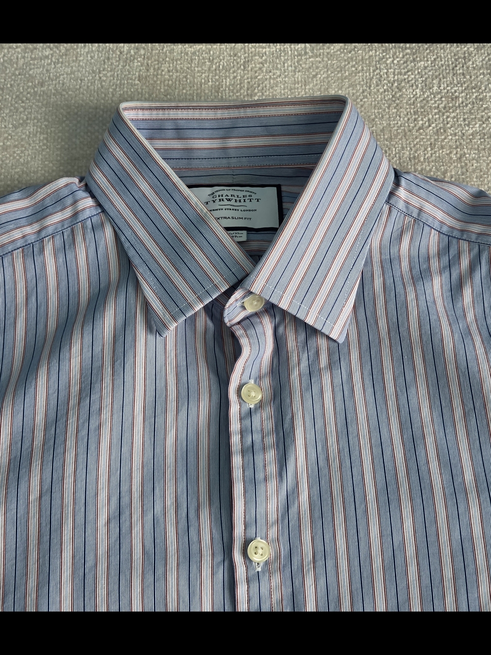 Charles Tyrwhitt Extra Slim Fit Dress Shirt Mens 16.5 35 Blue Red Striped Button